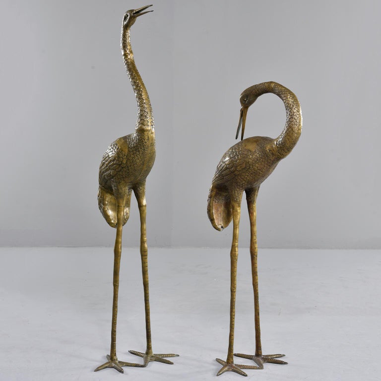 Pair of Extra Large Midcentury Brass Crane or Heron Sculptures at 1stDibs