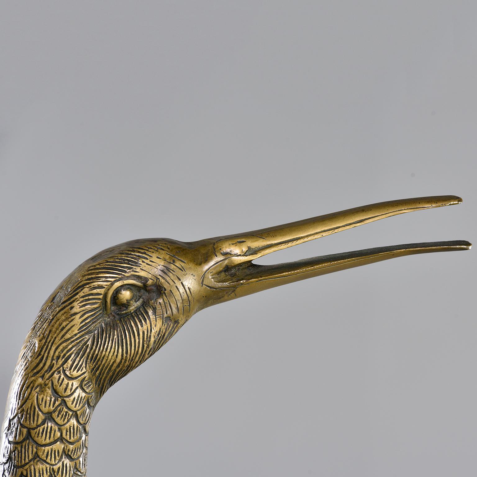 Mid-Century Modern Pair of Extra Large Midcentury Brass Crane or Heron Sculptures