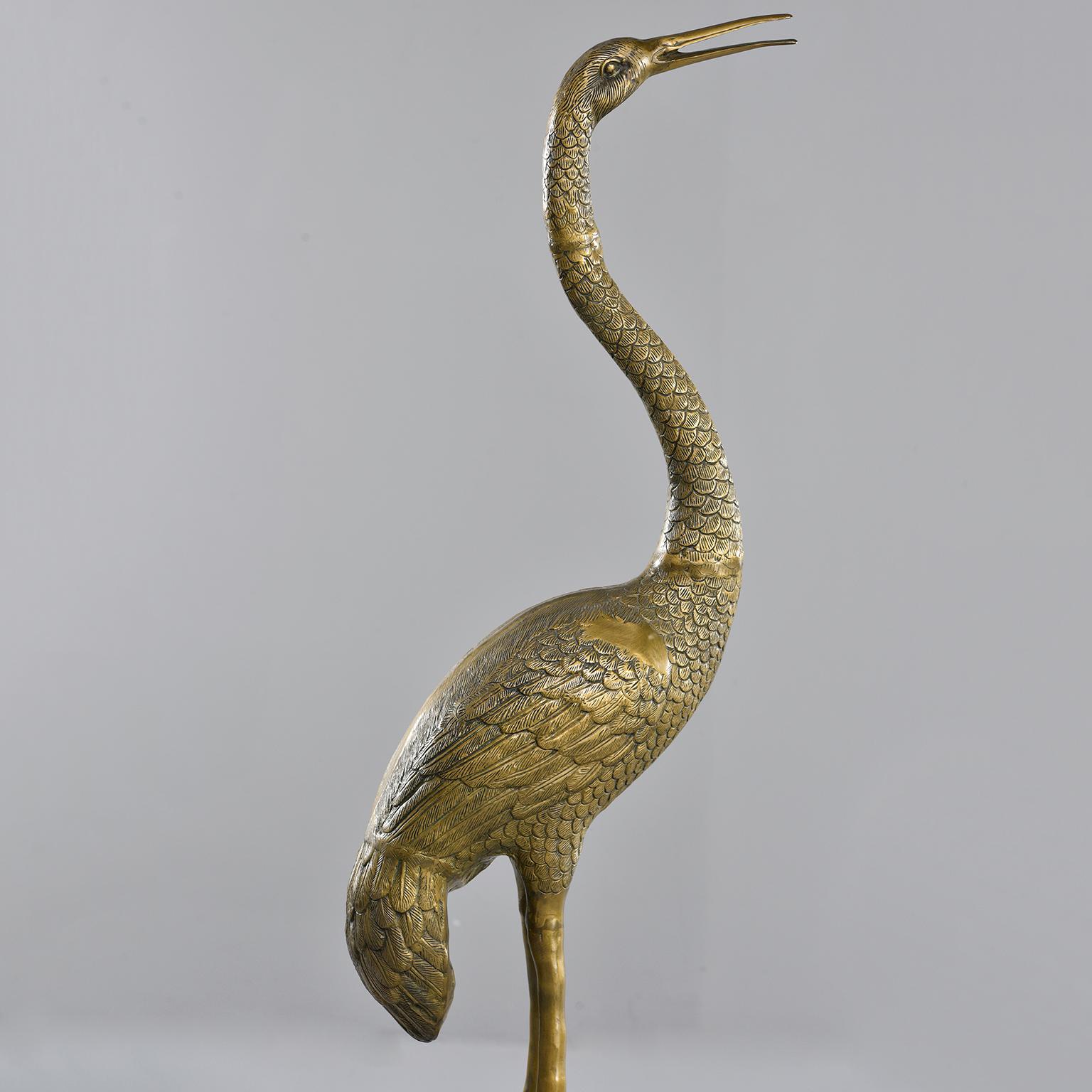 Pair of Extra Large Midcentury Brass Crane or Heron Sculptures In Good Condition In Troy, MI