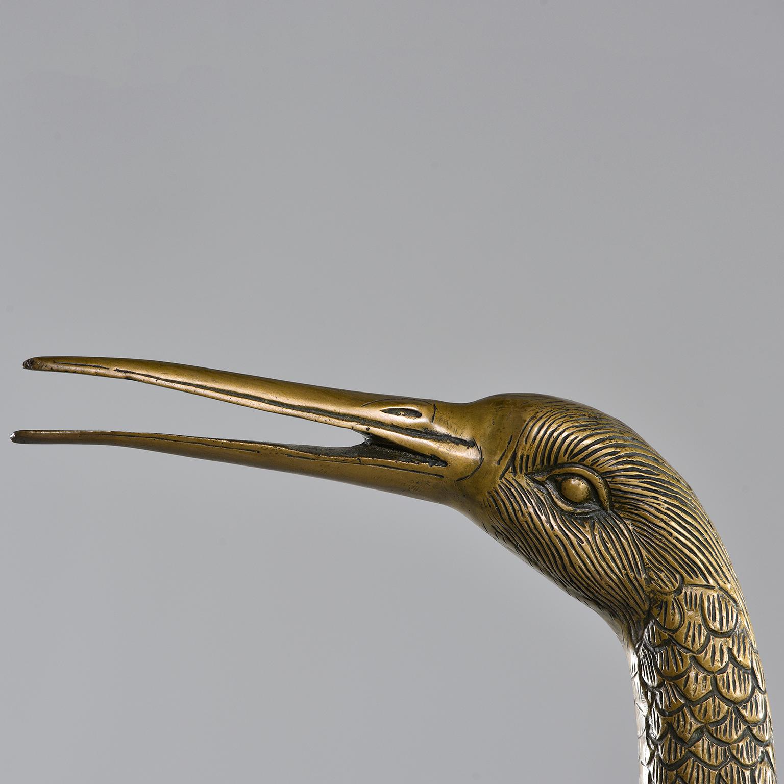 20th Century Pair of Extra Large Midcentury Brass Crane or Heron Sculptures