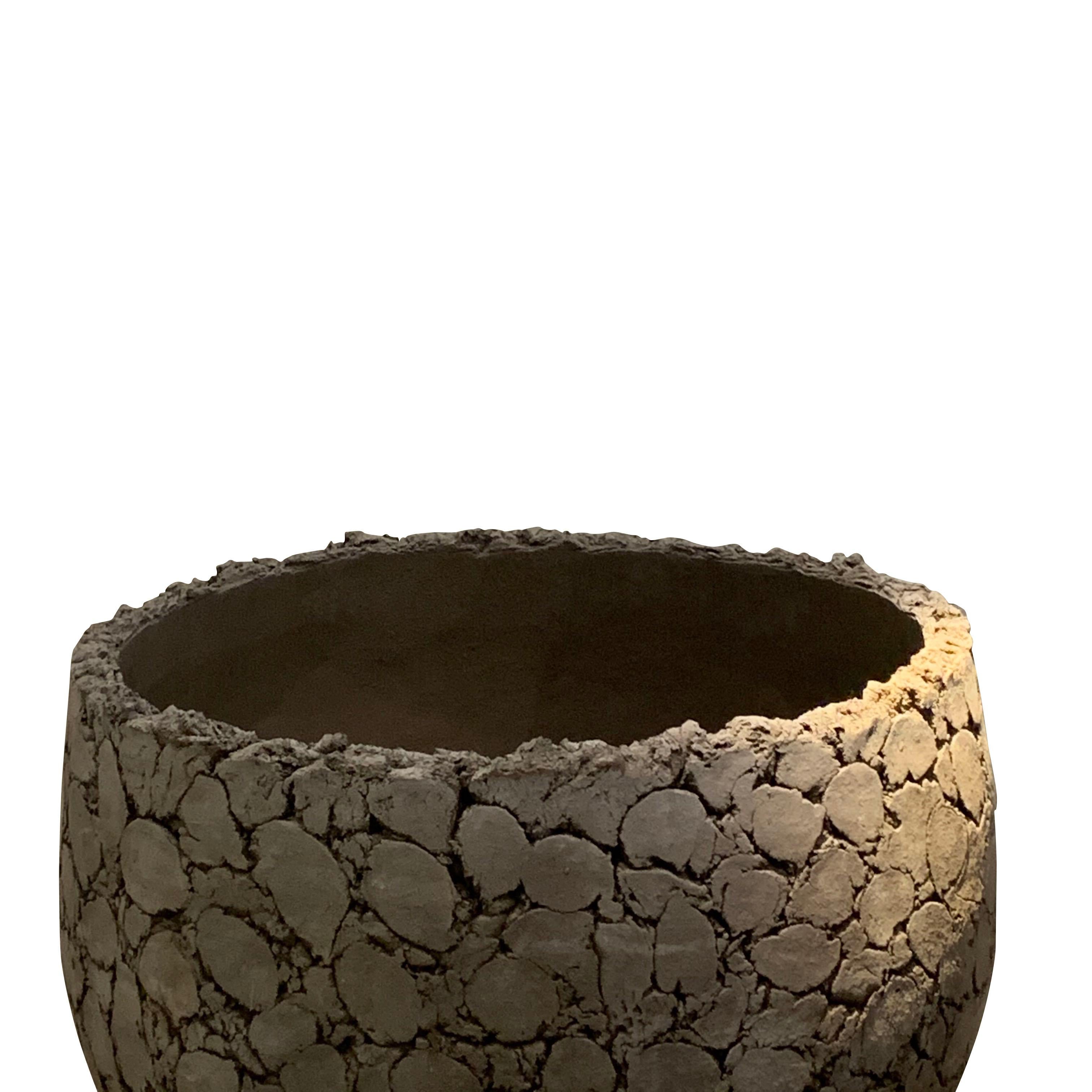 Contemporary Belgian pair extra large planters made of terracotta
Cork like texture design
Dark brown in color.
