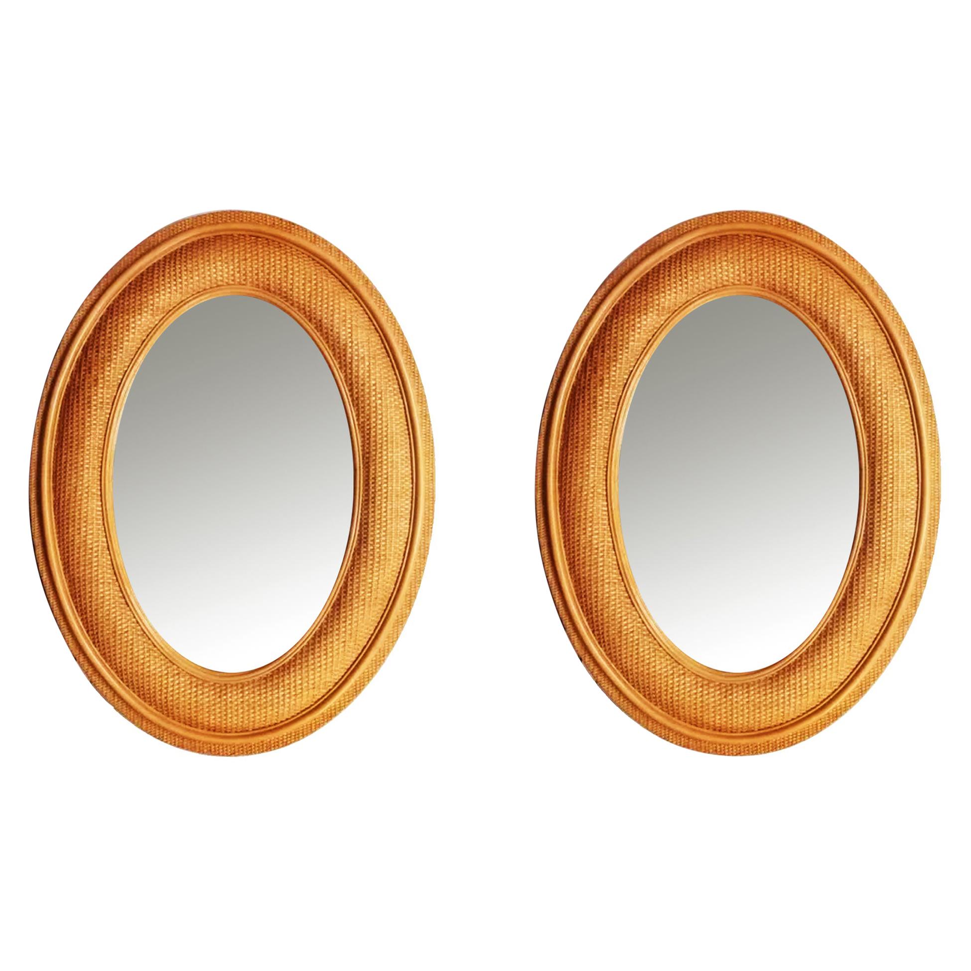 Pair Extra Large Wicker or Rattan Oval Mirrors, 70s at 1stDibs