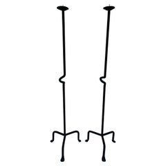 Pair Extra Tall Post Modern Style Wrought Iron Vintage Candelabra Torchiere
