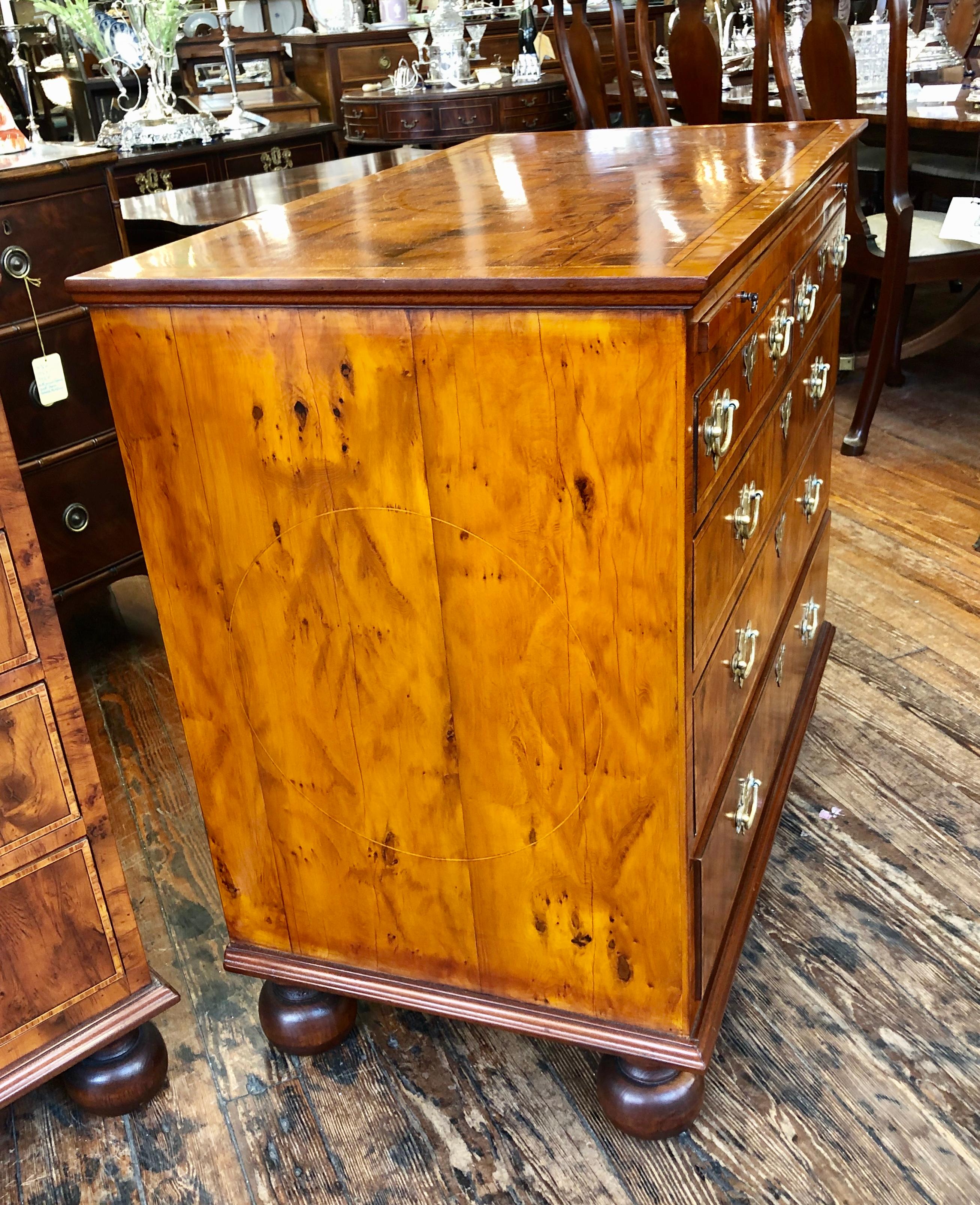 Pair of Extraordinary English Inlaid Yew Wood Bachelor's Chests with Slides 1