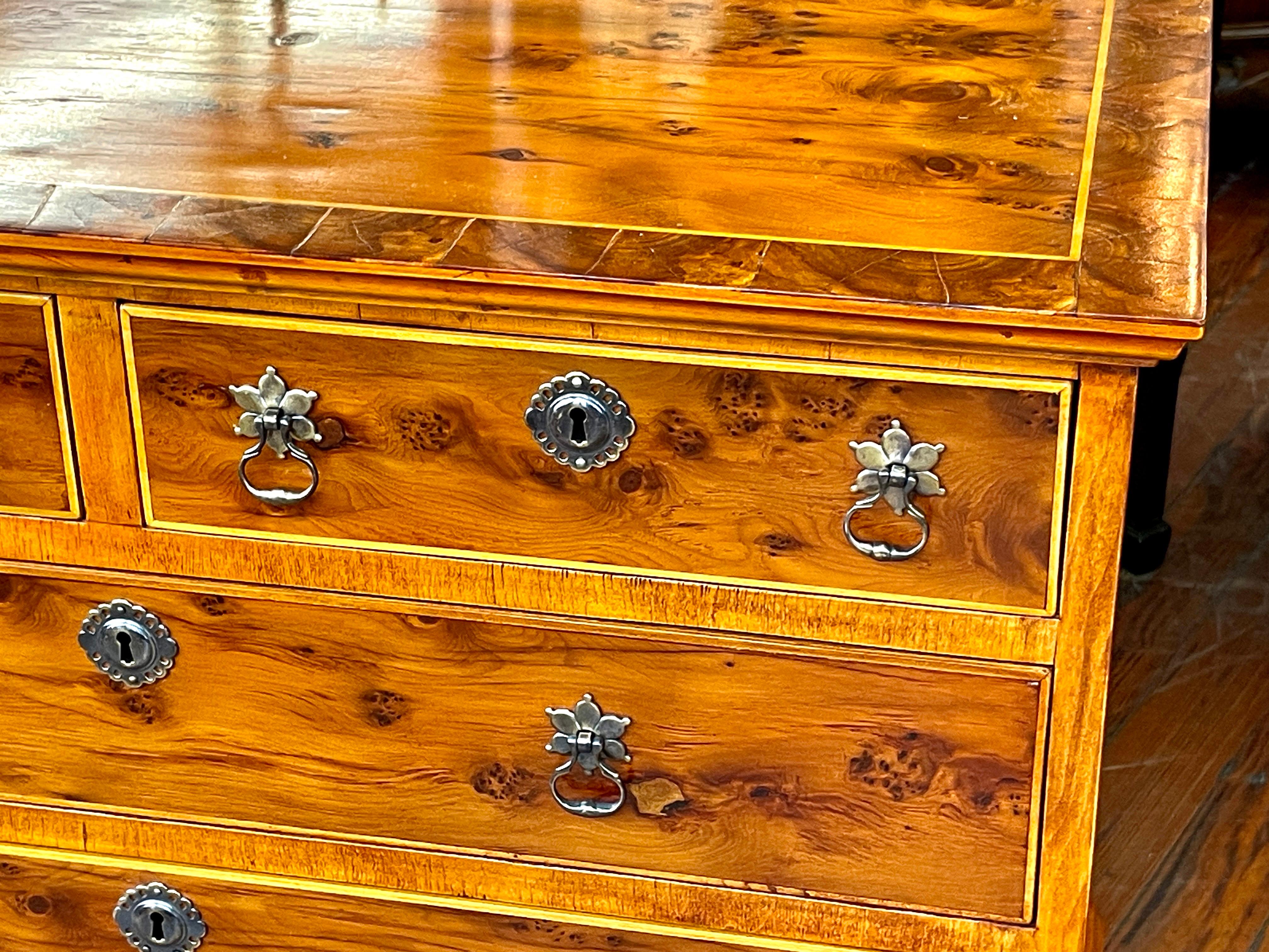 19th Century PAIR Extraordinary Antique English Inlaid Yew wood Q.A. style Bachelor's Chests
