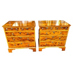 PAIR Extraordinary Antique English Inlaid Yew wood Q.A. style Bachelor's Chests