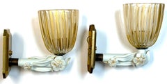 Pair Extraordinary Italian Barovier & Toso Murano Glass Floral Sconces, 1940s