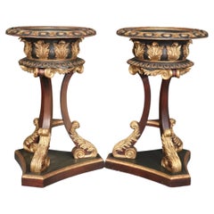 Pair Extravagantly Carved Polychromed French Empire Tall Planters
