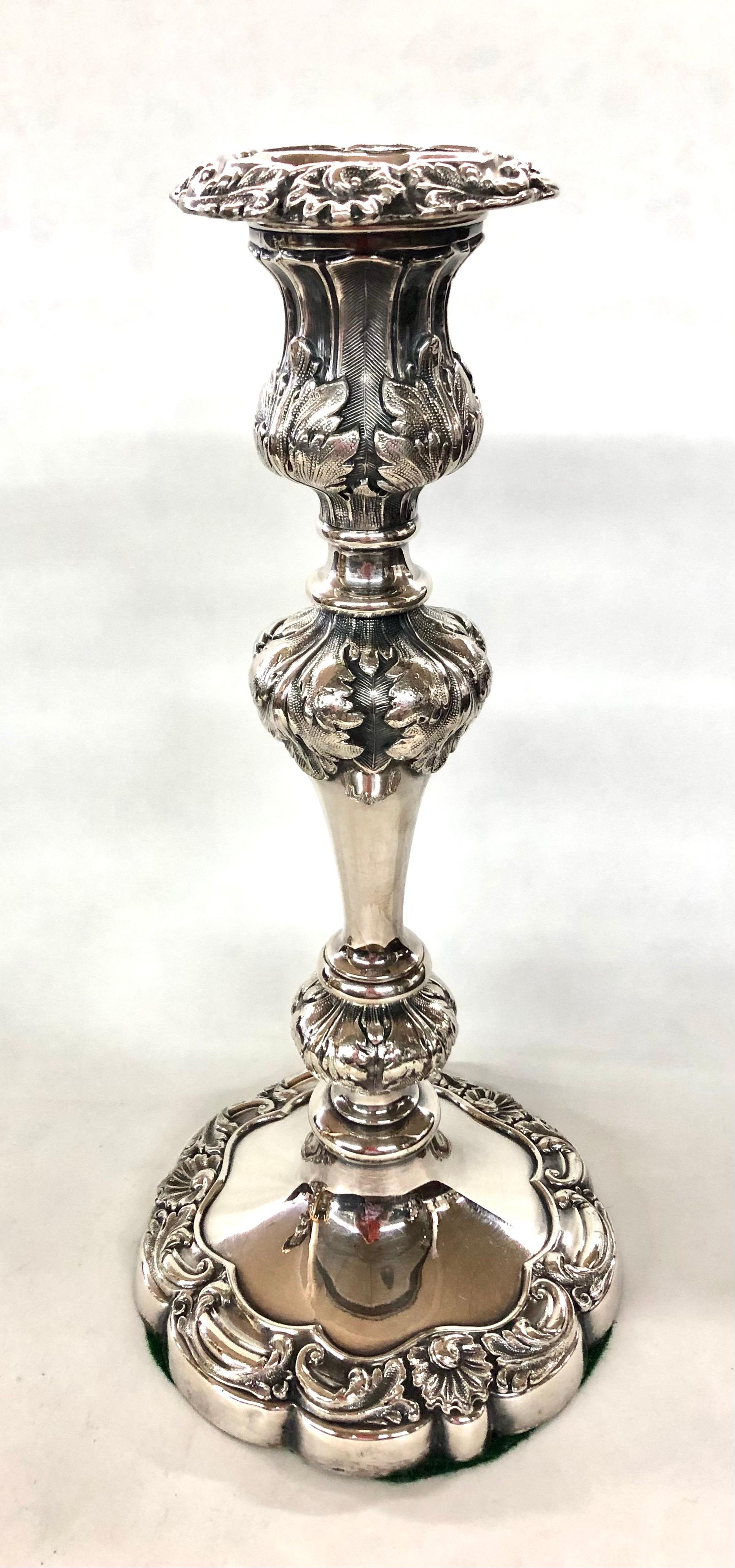 Pair Fabulous Antique English Sheffield Plate Rococo Shell Motif Candlesticks 1