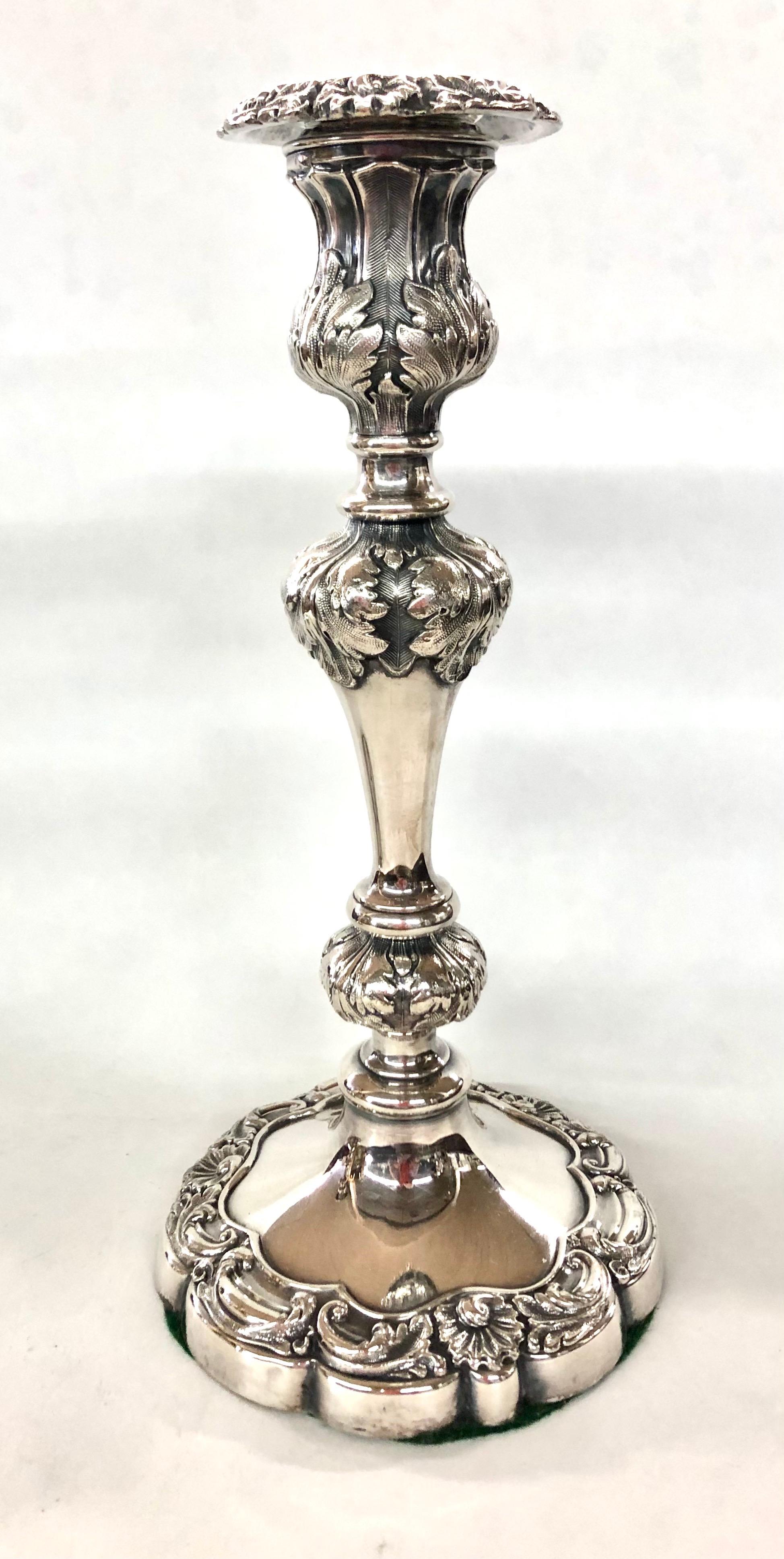 Pair Fabulous Antique English Sheffield Plate Rococo Shell Motif Candlesticks For Sale 2