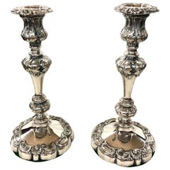 Pair Fabulous Antique English Sheffield Plate Rococo Shell Motif Candlesticks