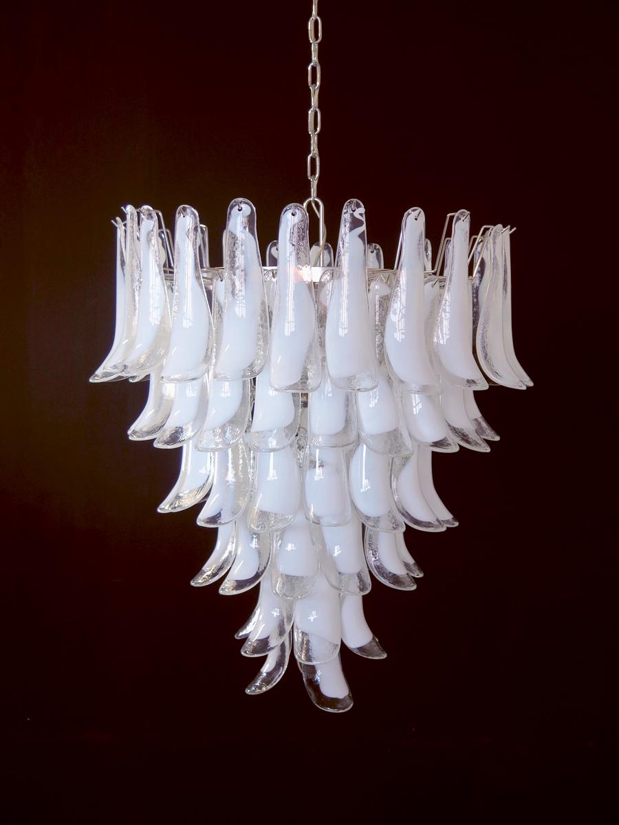 Pair Fabulous Glass 75 White Petal Chandeliers, Murano For Sale 8