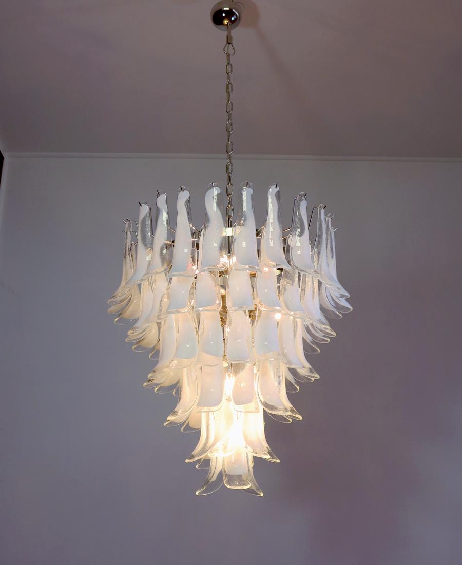 Pair Fabulous Glass 75 White Petal Chandeliers, Murano For Sale 10