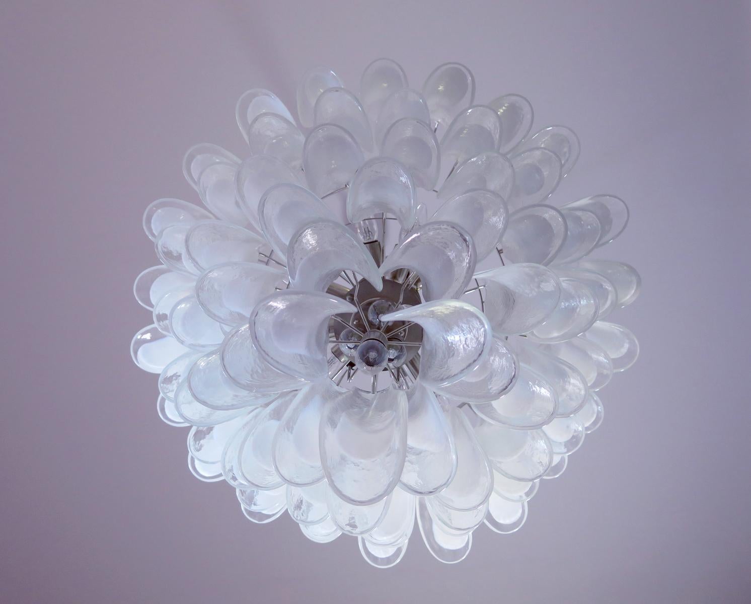 Pair Fabulous Glass 75 White Petal Chandeliers, Murano For Sale 12