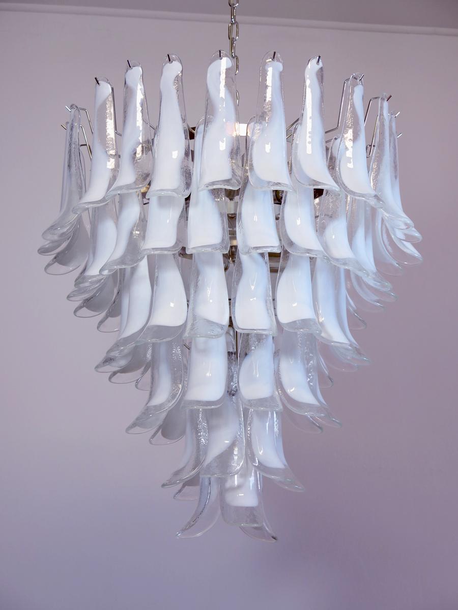 Pair Fabulous Glass 75 White Petal Chandeliers, Murano For Sale 13