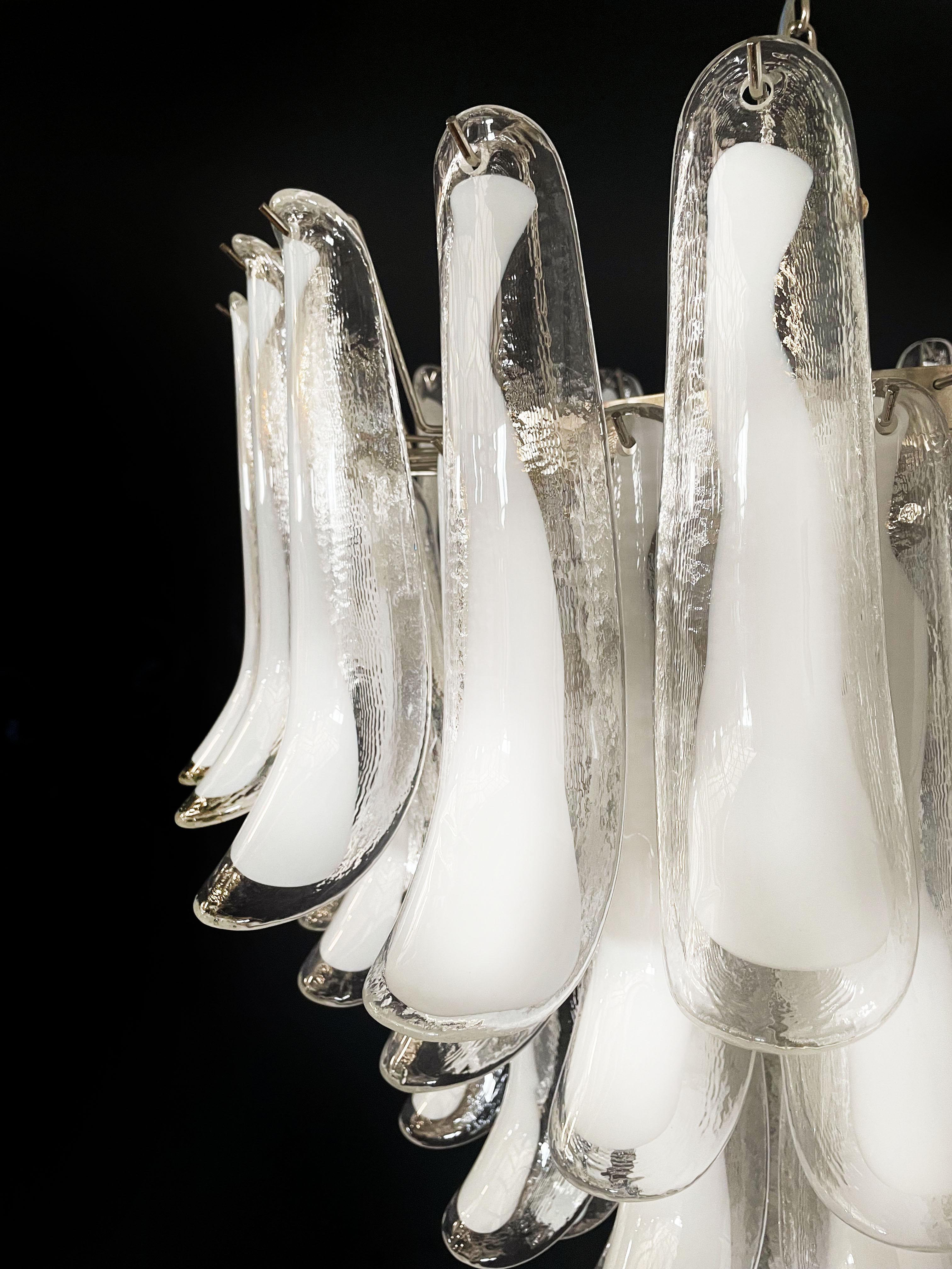 Pair Fabulous Glass 75 White Petal Chandeliers, Murano 6