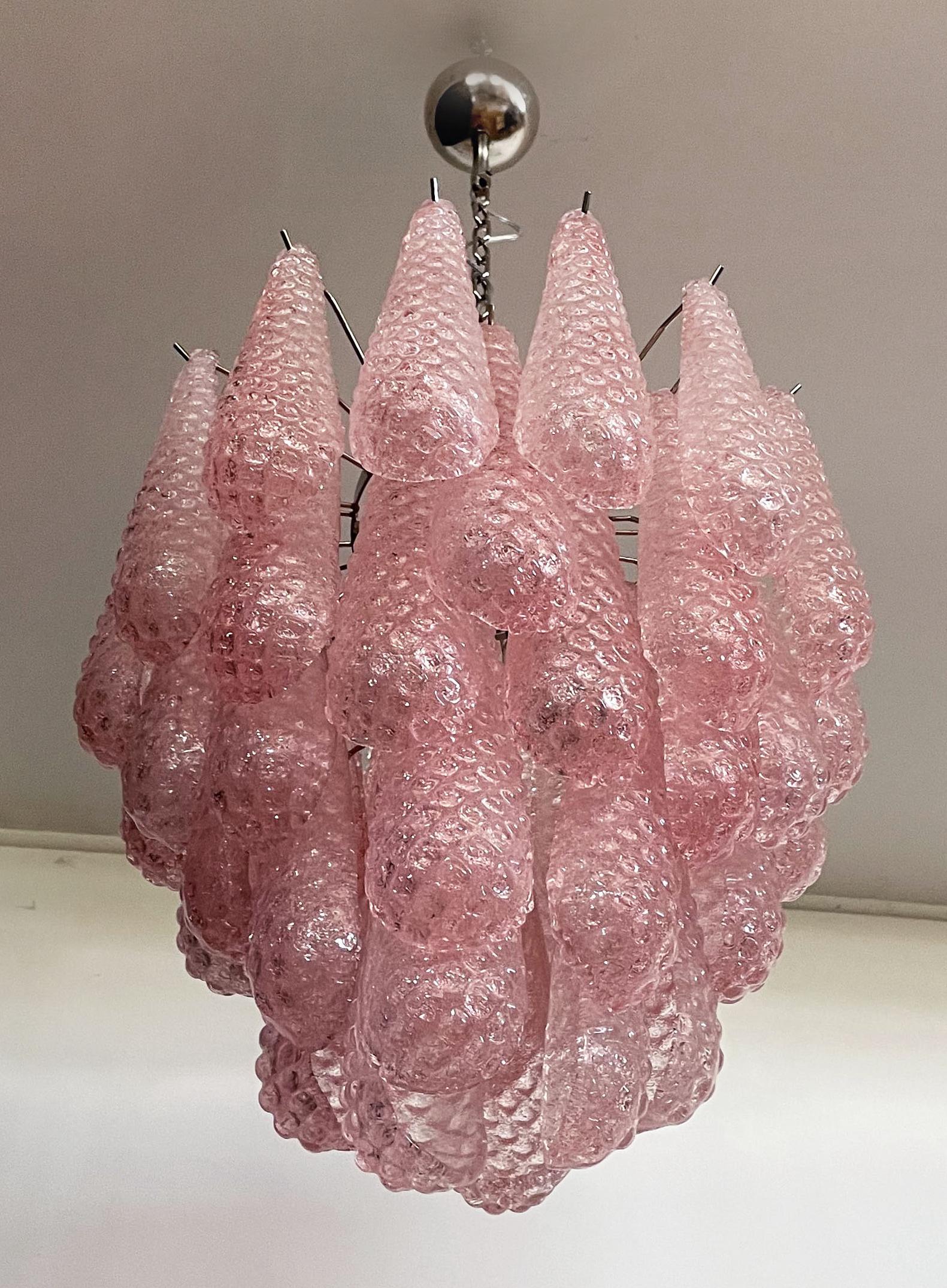 Pair Fabulous Glass Pink Petal Chandeliers, Murano For Sale 7