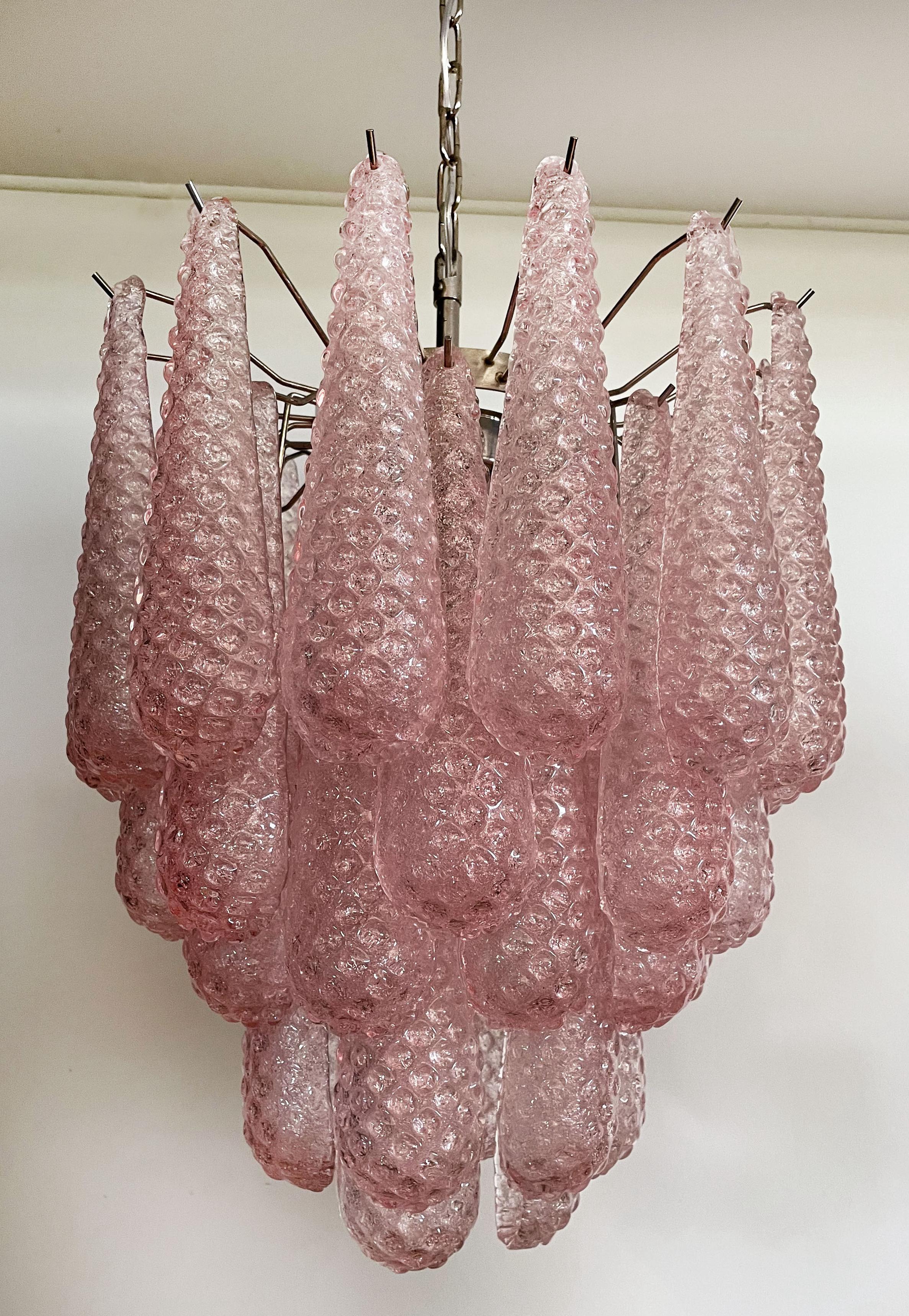 Pair Fabulous Glass Pink Petal Chandeliers, Murano For Sale 8