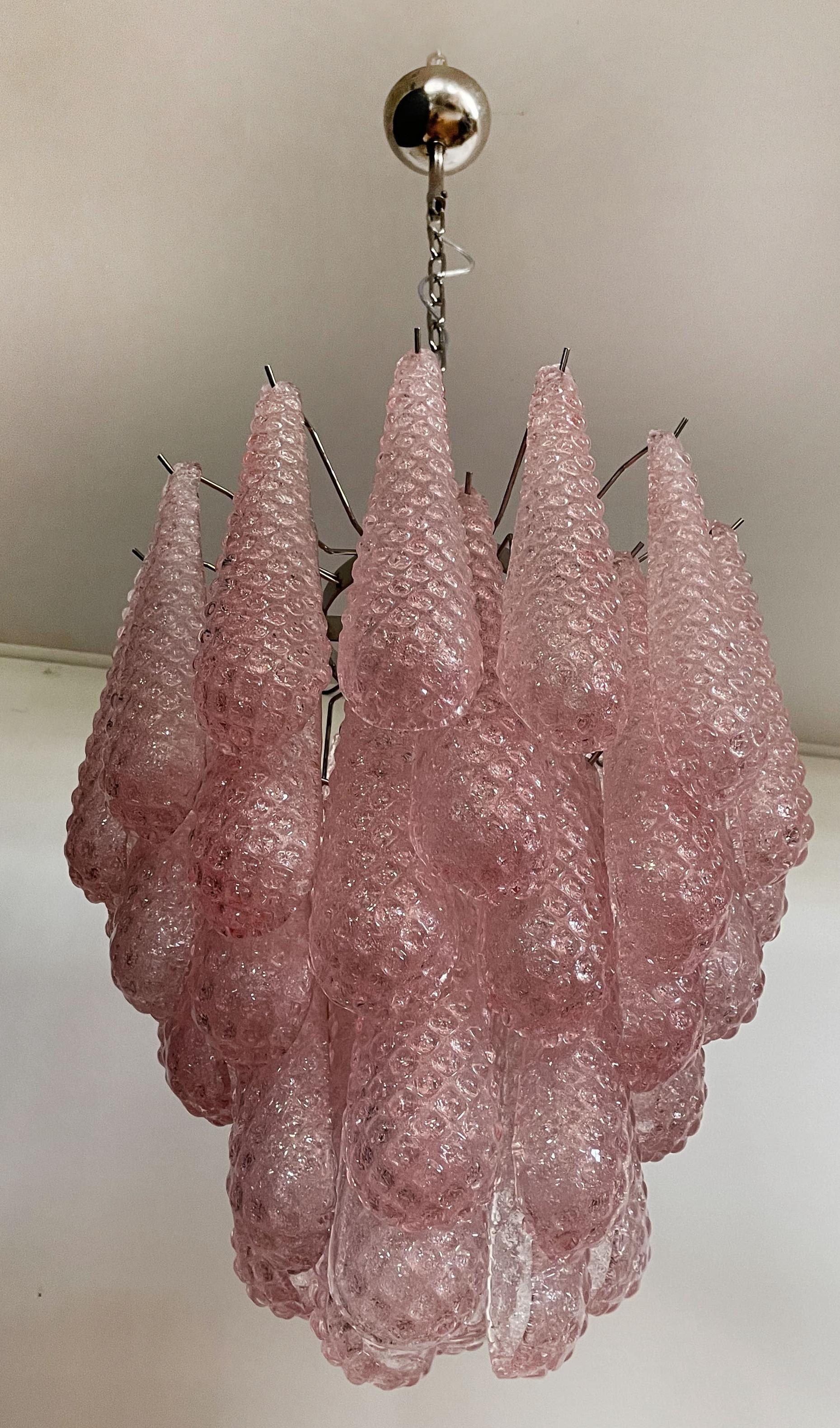 Pair Fabulous Glass Pink Petal Chandeliers, Murano For Sale 3