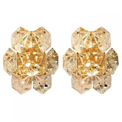 Pair Faceted Crystal and Gilt Sconces by Kinkeldey, Germany