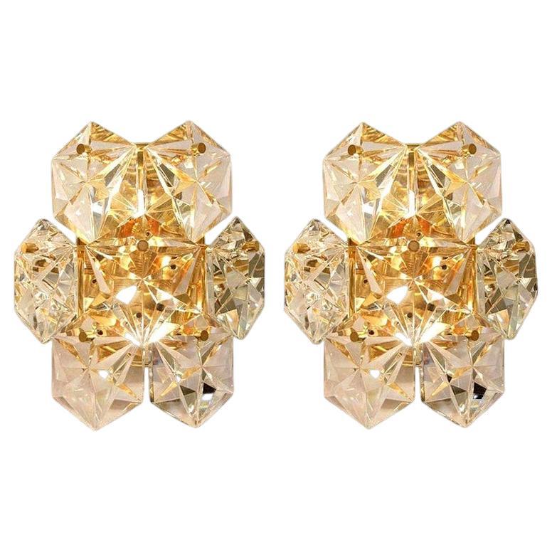 Paire d'appliques à facettes en cristal et doré de Kinkeldey, Allemagne