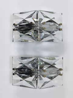 Pair Facetted Crystal & Chrome Sconces / Prism Glass Wall Lights by Kinkeldey