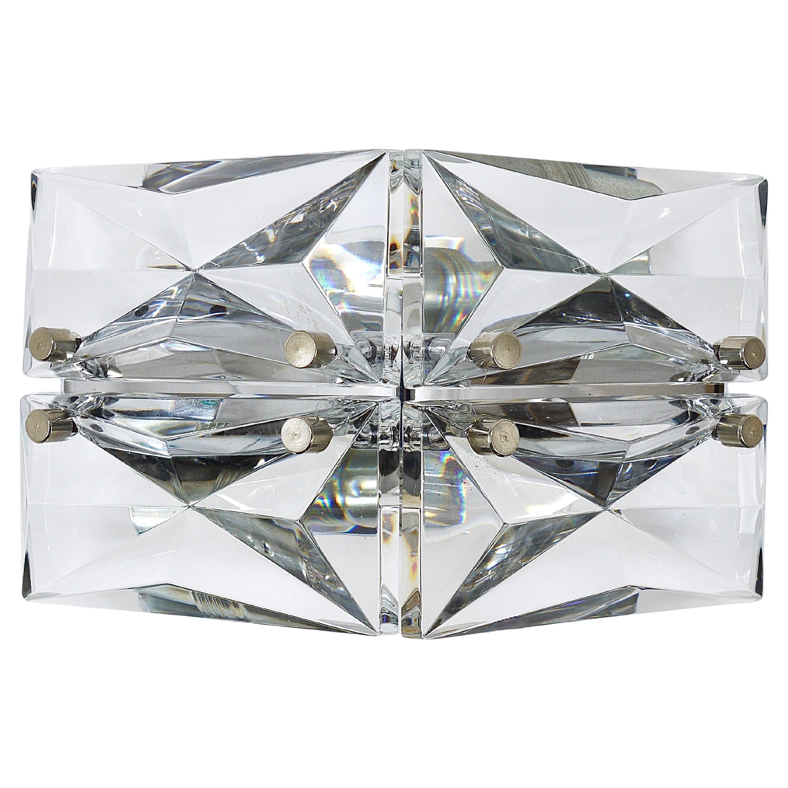Pair Facetted Crystal & Chrome Sconces / Prism Glass Wall Lights by Kinkeldey