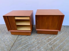 Pair Falster Teak Nightstands with Tambour Doors