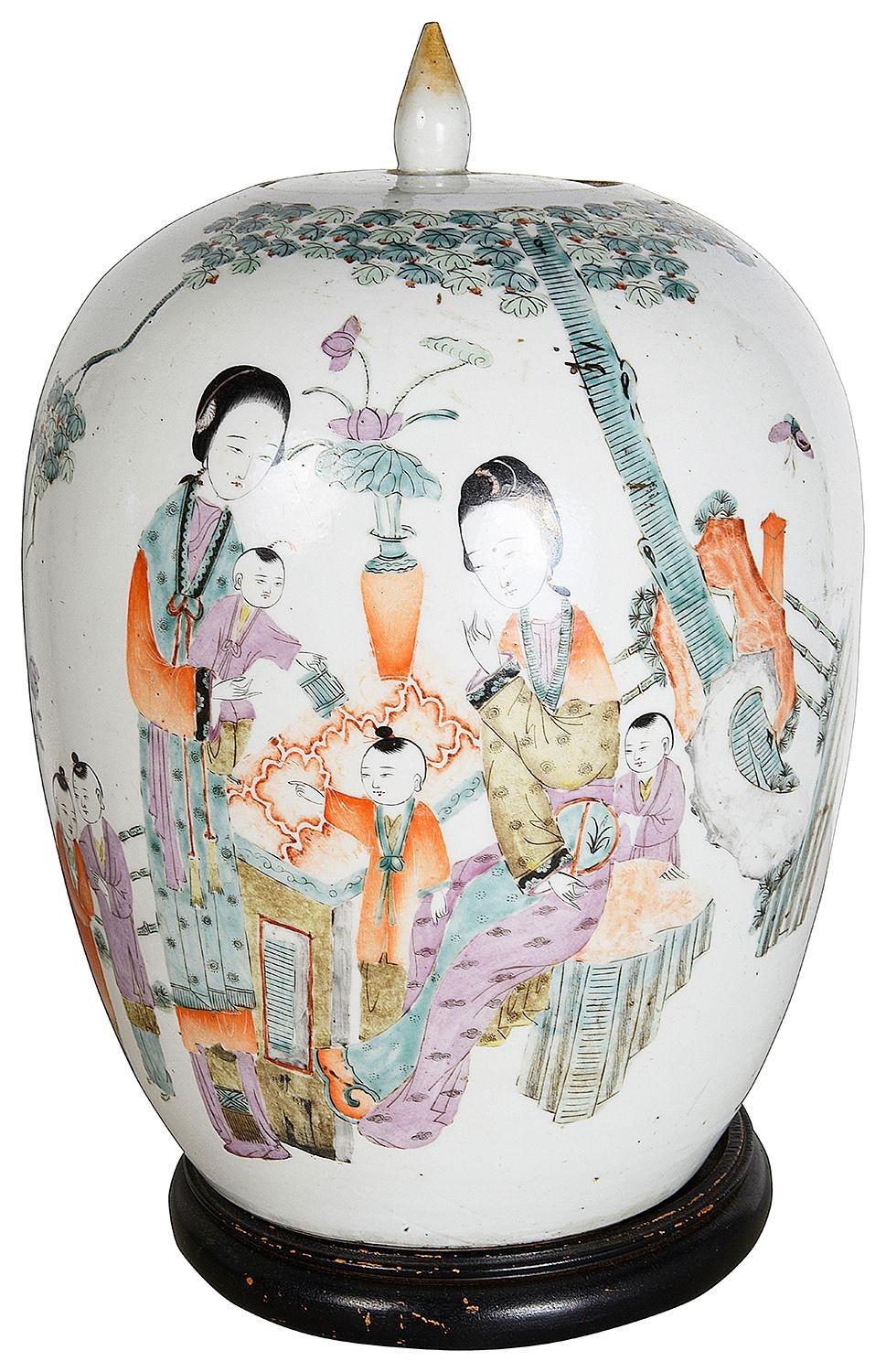 Chinese Export Pair Famille rose Ginger jars / lamps For Sale