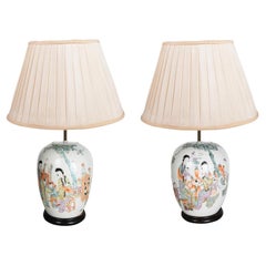Pair Famille rose Ginger jars / lamps
