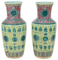 Pair Famille Verte Chinese vases / lamps, 19th Century