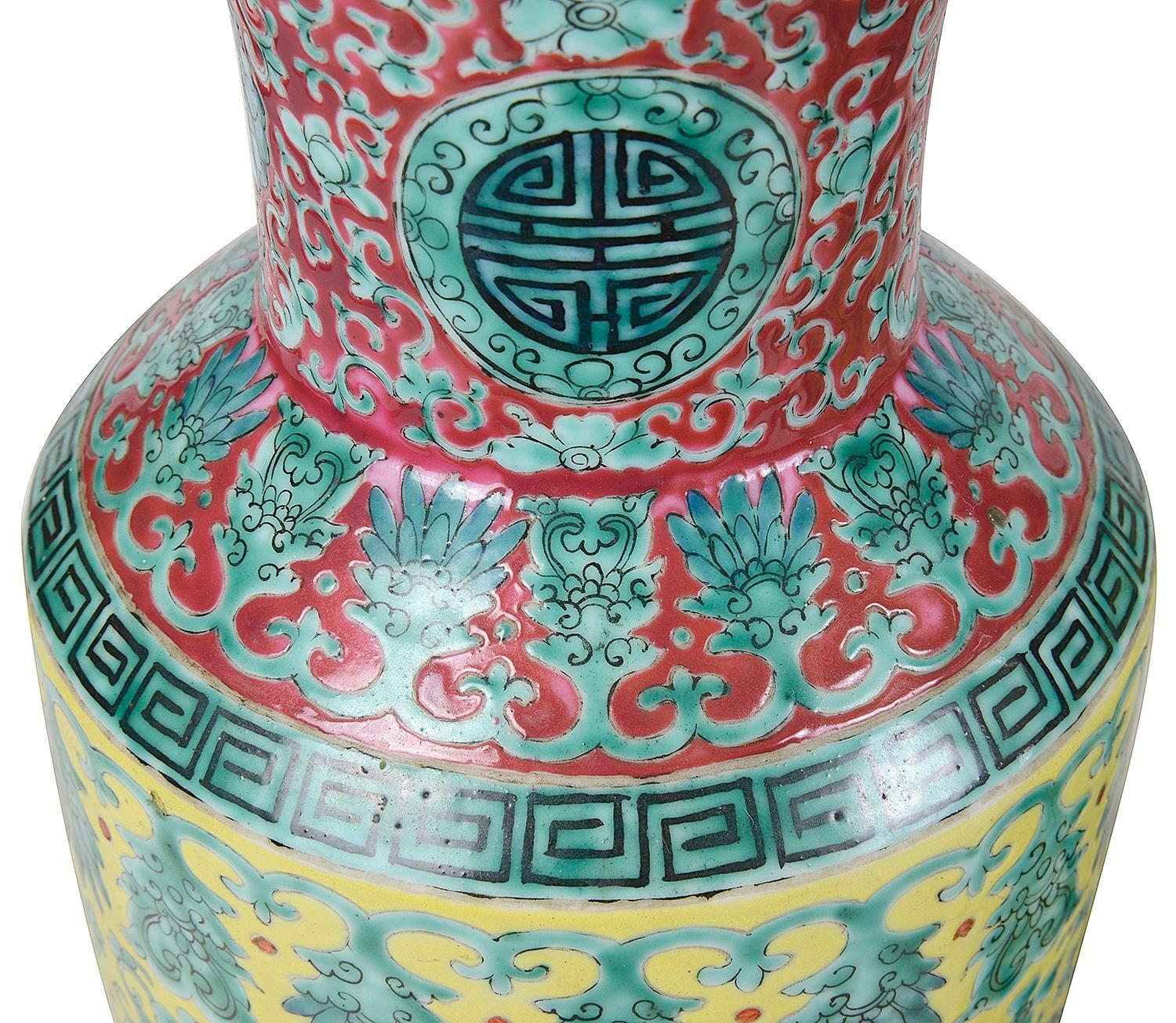 Pair Famille Verte Chinese vases / lamps, 19th Century In Good Condition For Sale In Brighton, Sussex