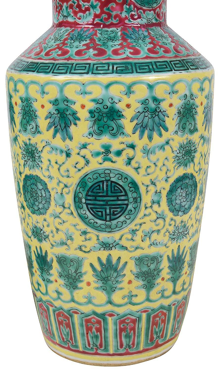 Pair Famille Verte Chinese vases / lamps, 19th Century For Sale 1