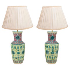 Pair Famille Verte Chinese vases / lamps, 19th Century