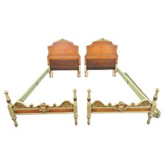 Pair Fancy Satinwood French Louis XV Style Twin Single Beds Circa 1920