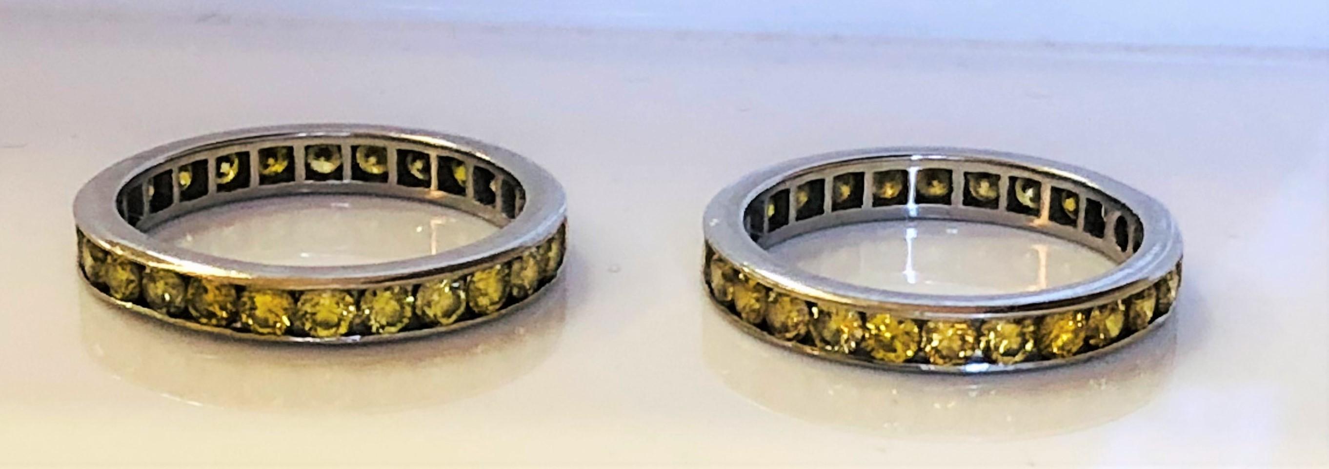 Pair Fancy Yellow Diamond Eternity Bands In Good Condition For Sale In Cincinnati, OH