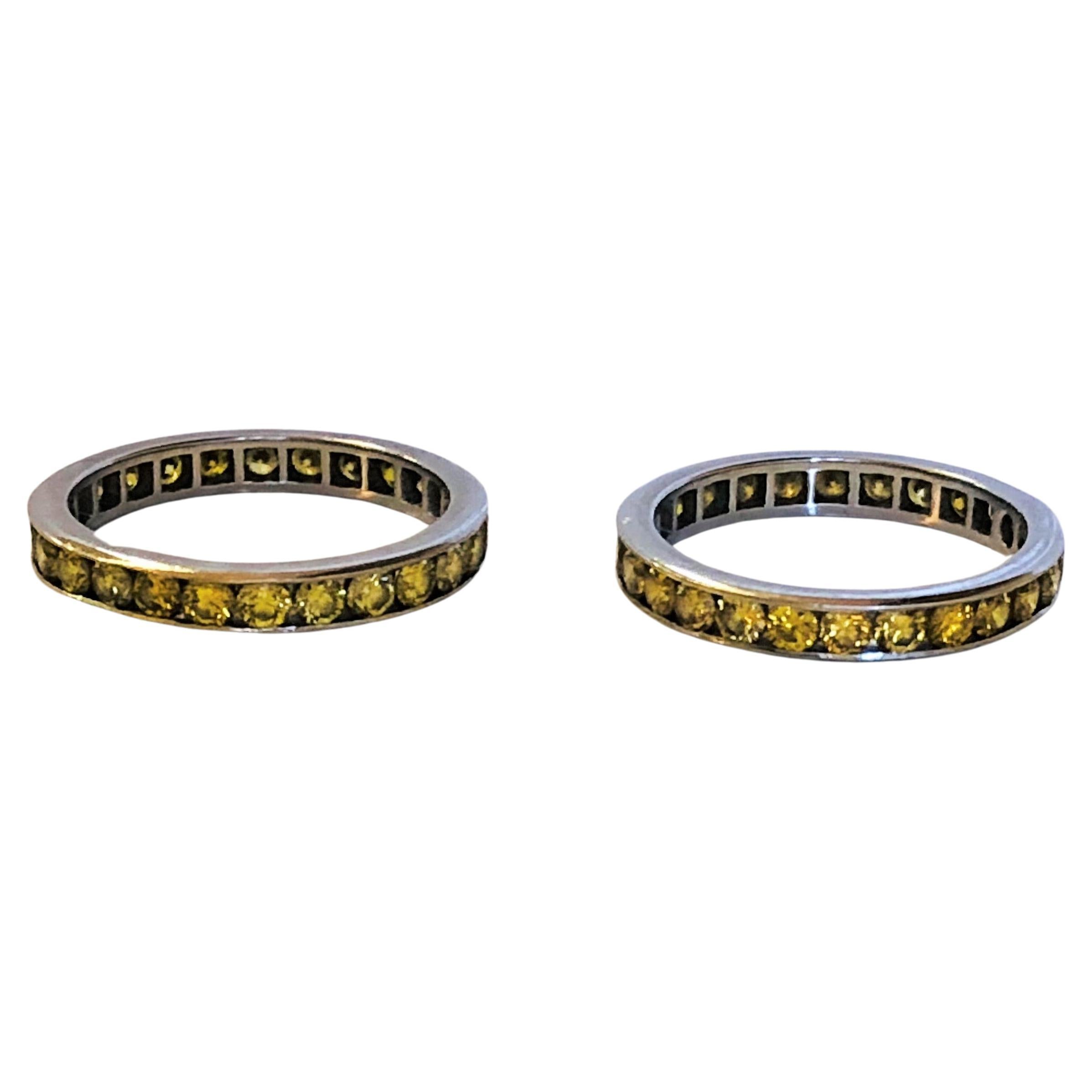 Pair Fancy Yellow Diamond Eternity Bands For Sale