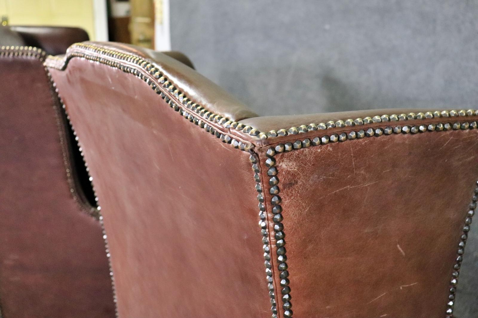 Pair Faux Alligator Printed Leather Tall Back Art Deco Style Wingchairs 6