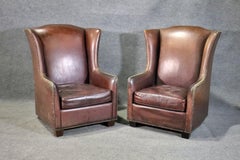 Pair Faux Alligator Printed Leather Tall Back Art Deco Style Wingchairs