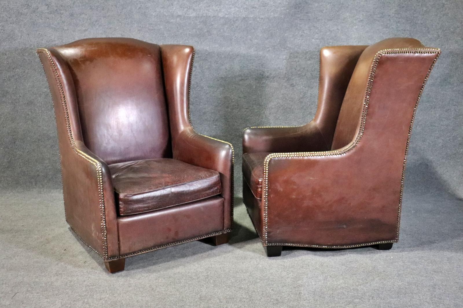 Pair Faux Alligator Printed Leather Tall Back Art Deco Style Wingchairs 2