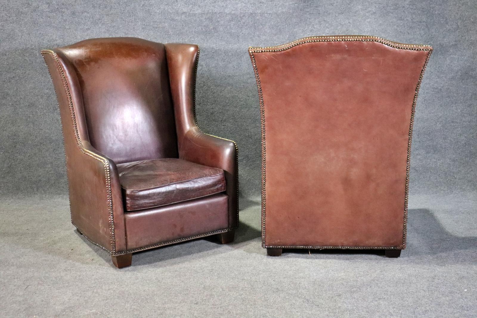 Pair Faux Alligator Printed Leather Tall Back Art Deco Style Wingchairs 3