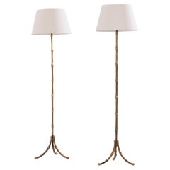 Pair Faux Bamboo Floor Lamps in the Manner of Maison Bagues