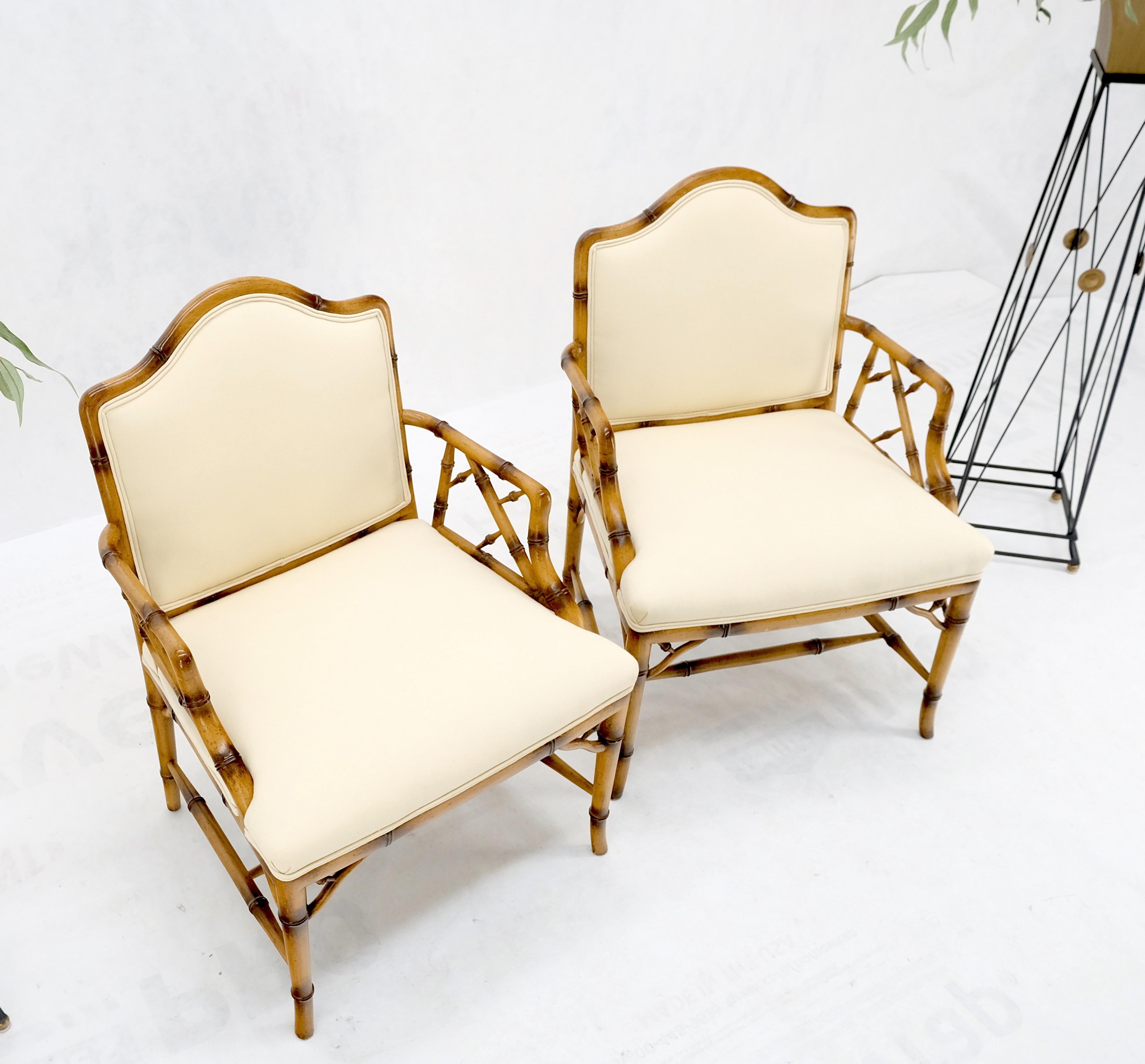 Paire de Faux Bambou New Virgin Wool Upholstery Lounge Arm Fire Side Chairs MINT ! en vente 9
