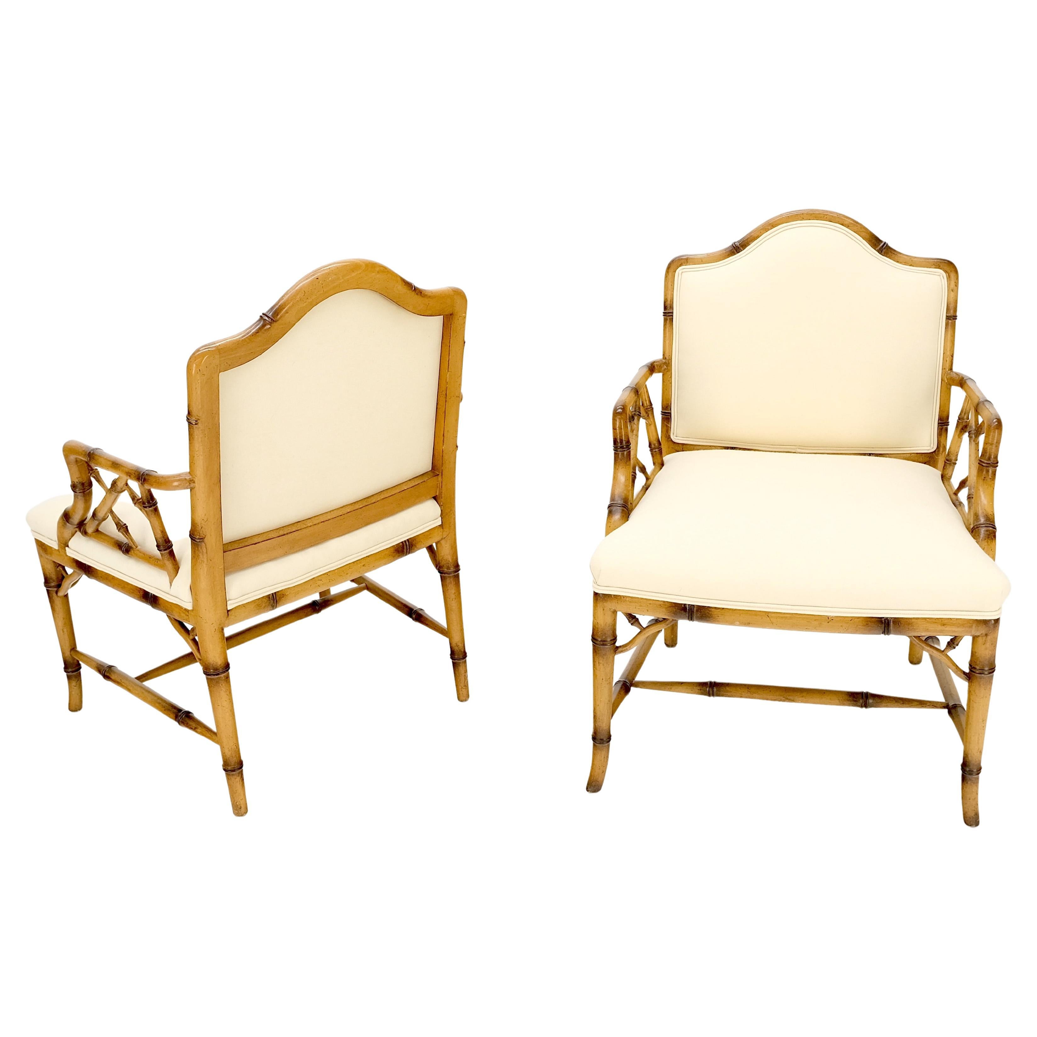 Paar dekorative Faux Bambus Schurwolle Polsterung Lounge Arm Feuer Side Chairs MINT!