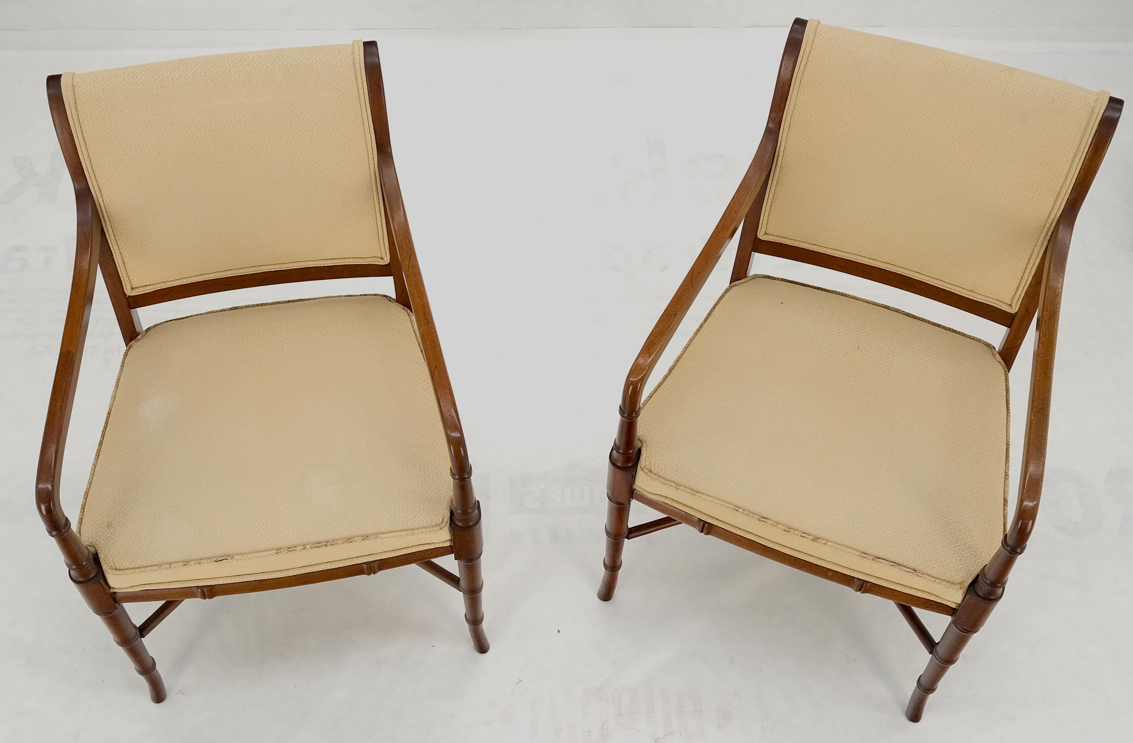 Pair Faux Bamboo Tapered Horn Shape Legs Arm Fireside Chairs Solid Walnut Frames 1
