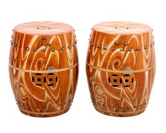 Pair Faux Bois Garden Seats