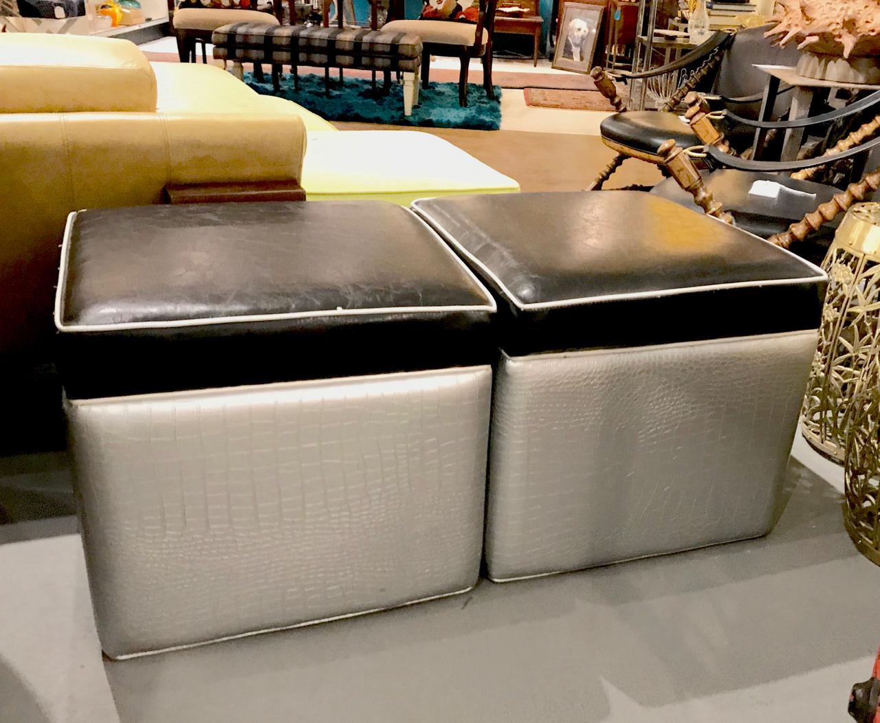 Modern Pair of Faux Crock Ottomans or Stools, circa 1980