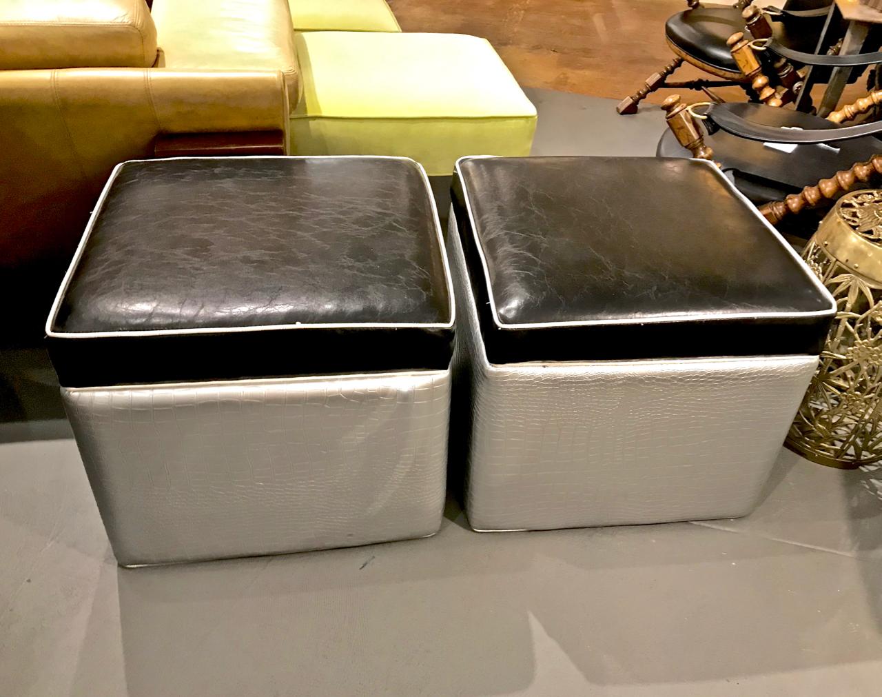 American Pair of Faux Crock Ottomans or Stools, circa 1980