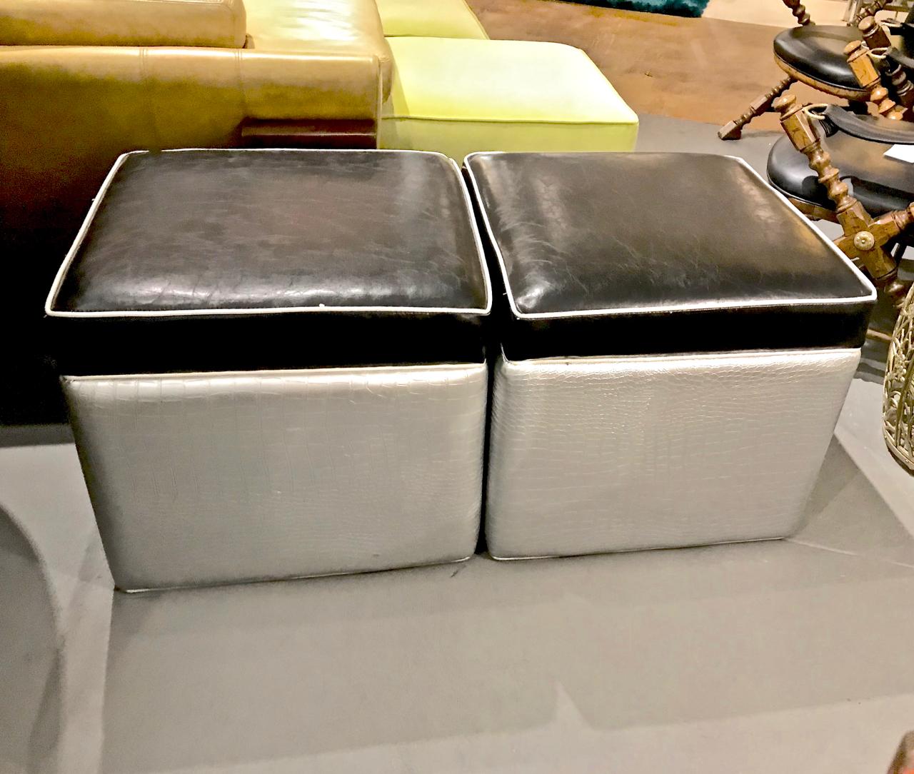 Pair of Faux Crock Ottomans or Stools, circa 1980 In Good Condition In Pasadena, CA