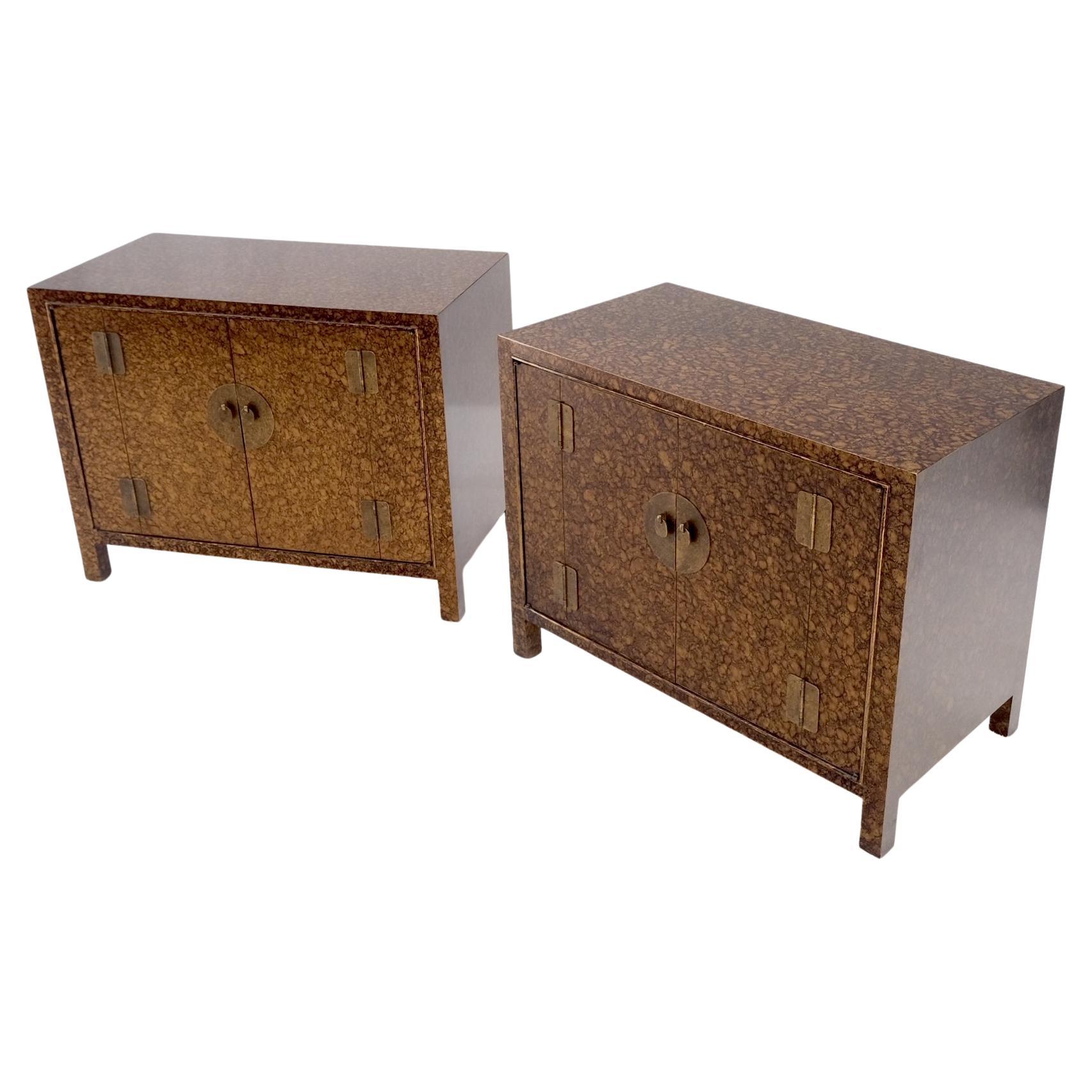 Pair Faux Gold Tortoise Heavy Brass Pulls Two Door Credenzas Dresser Mint! For Sale